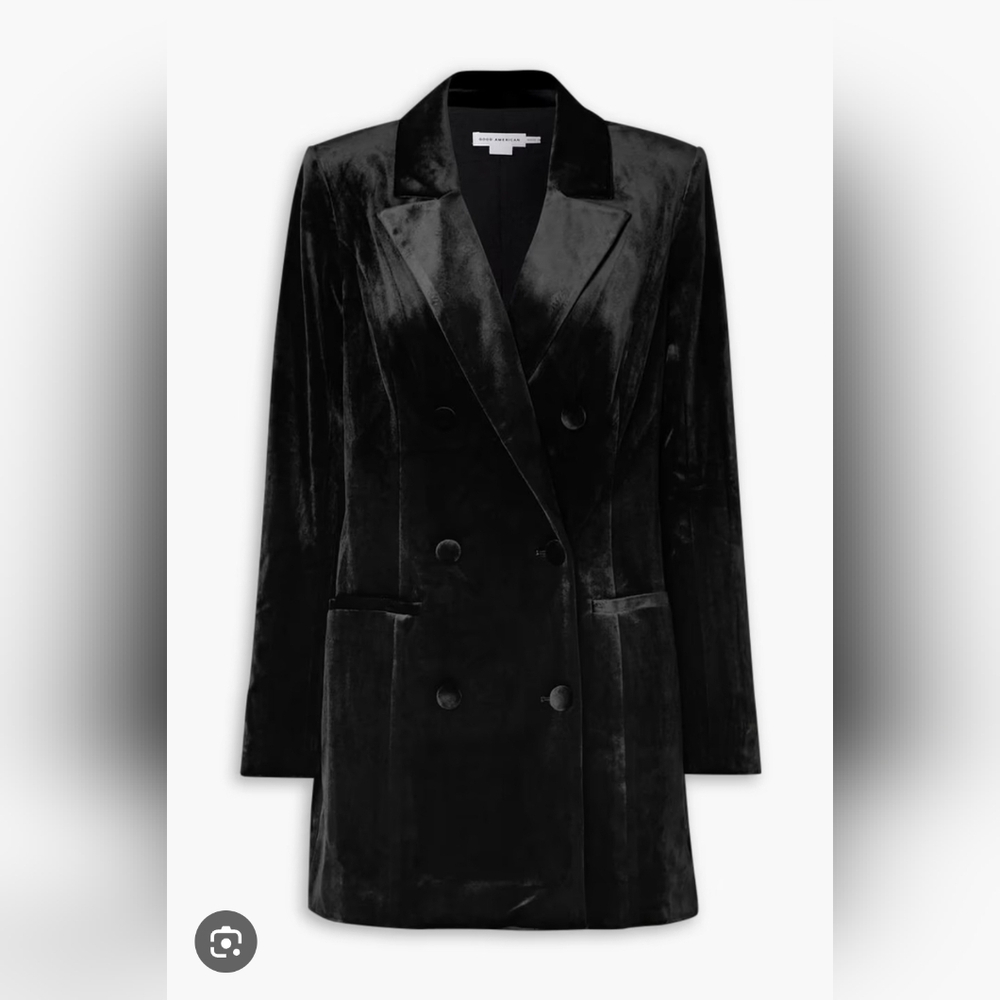 Good American Exec Double-breasted Velvet Mini Dress In Black Tuxedo dress 2X - Picture 10 of 11